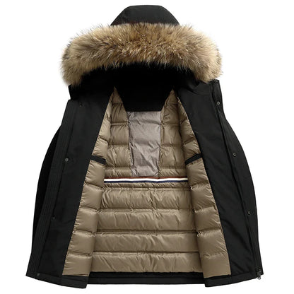 Tundra Down Parka Fur-Trim Hood with Quilted Down Vest Lining and Snap Placket