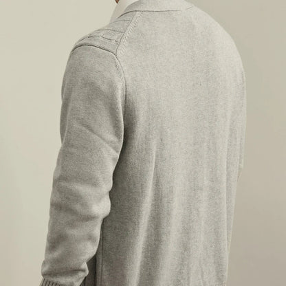Avellino Cable Knit Cardigan with Vertical Cable Pattern and Deep V Neckline