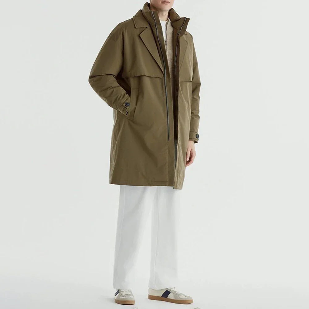 Briar Long Field Coat with Oversized Lapel and Zip Up Inner Collar