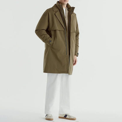 Briar Long Field Coat with Oversized Lapel and Zip Up Inner Collar