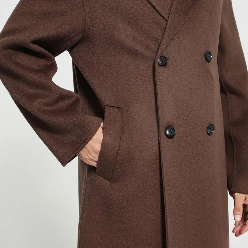 Valencia Long Wool Double-Breasted Notched Lapel Classic Winter Overcoat