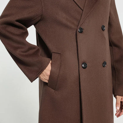 Valencia Long Wool Double-Breasted Notched Lapel Classic Winter Overcoat