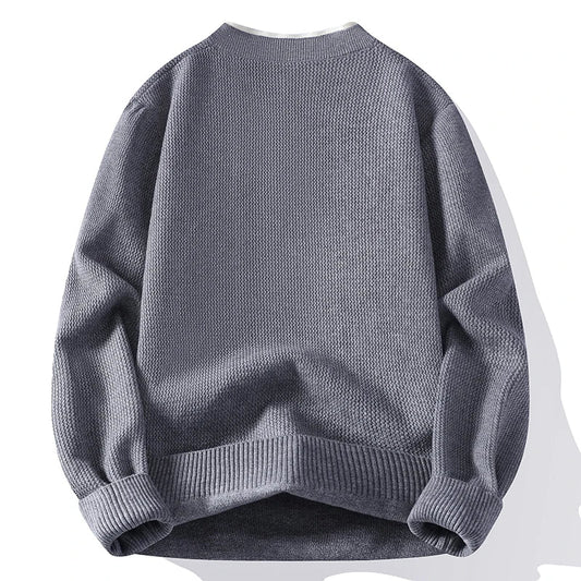 Core Waffle Knit Henley Pullover featuring Contrast Collar and Button Placket