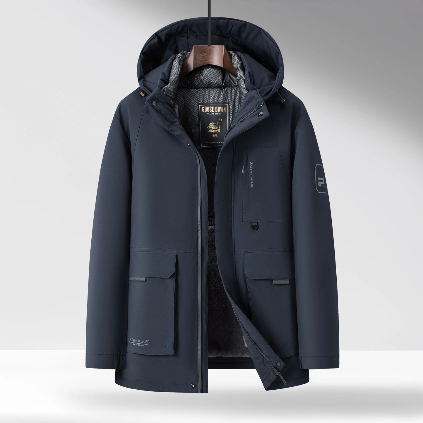 Ravello Mid-Length Goose Down Parka with Detachable Hood and Flap Pockets