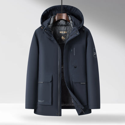 Ravello Mid-Length Goose Down Parka with Detachable Hood and Flap Pockets