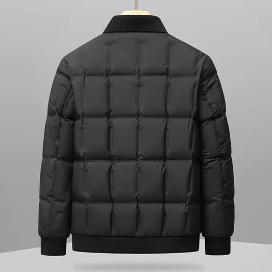 Lowell Quilted Puffer Jacket with Ribbed Knit Collar and Snap Button Front
