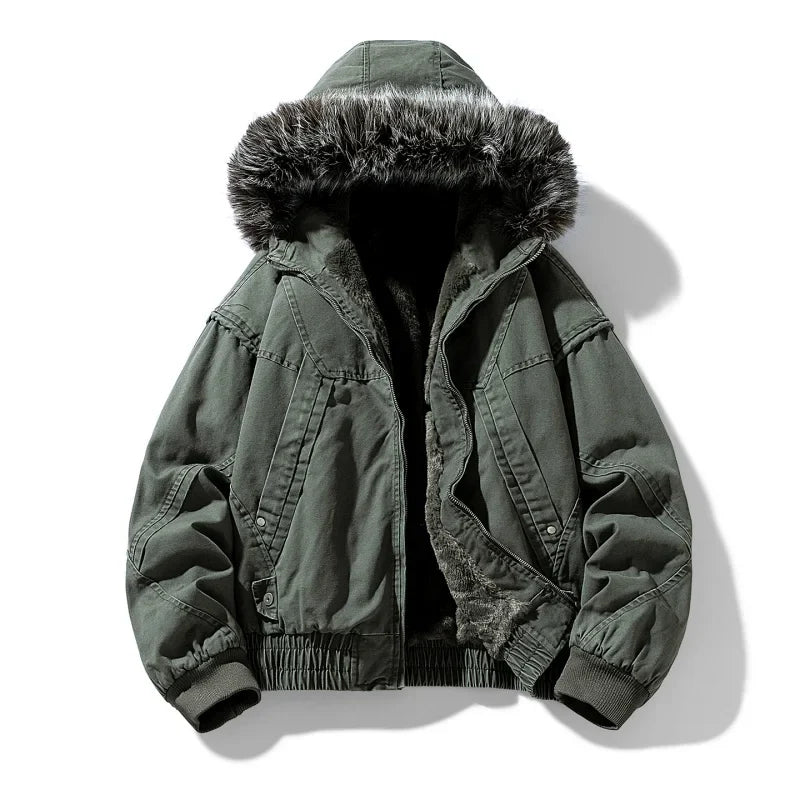Hunter Fleece-Lined Cargo Jacket with Sherpa Interior and Oversized Fur Hood