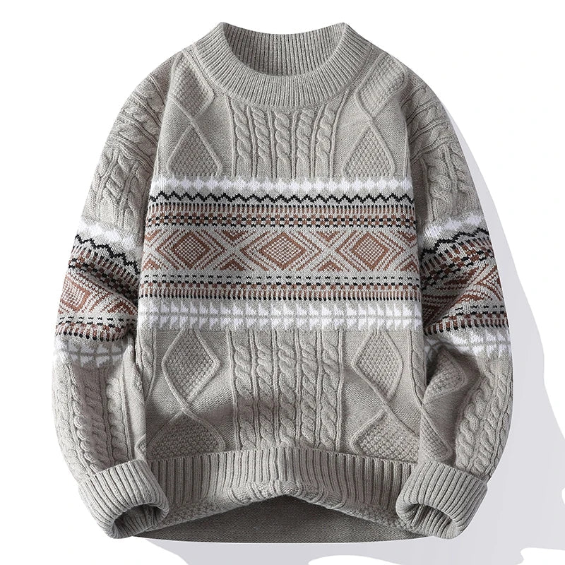 Granvik Fair Isle Cable Knit Pullover featuring Geometric Band and Relaxed Fit