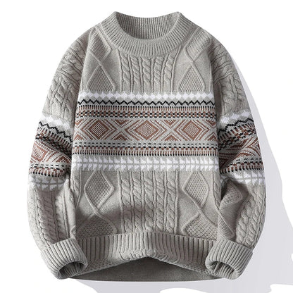Granvik Fair Isle Cable Knit Pullover featuring Geometric Band and Relaxed Fit