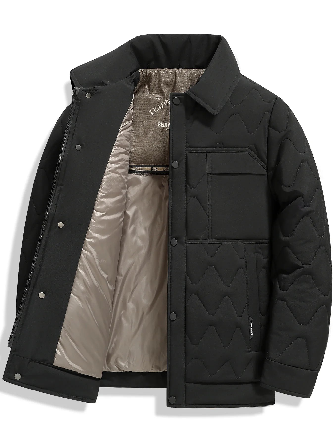 Utility Quilted Sherpa Collared Jacket with Ripple Quilt Shell and Satin Interior
