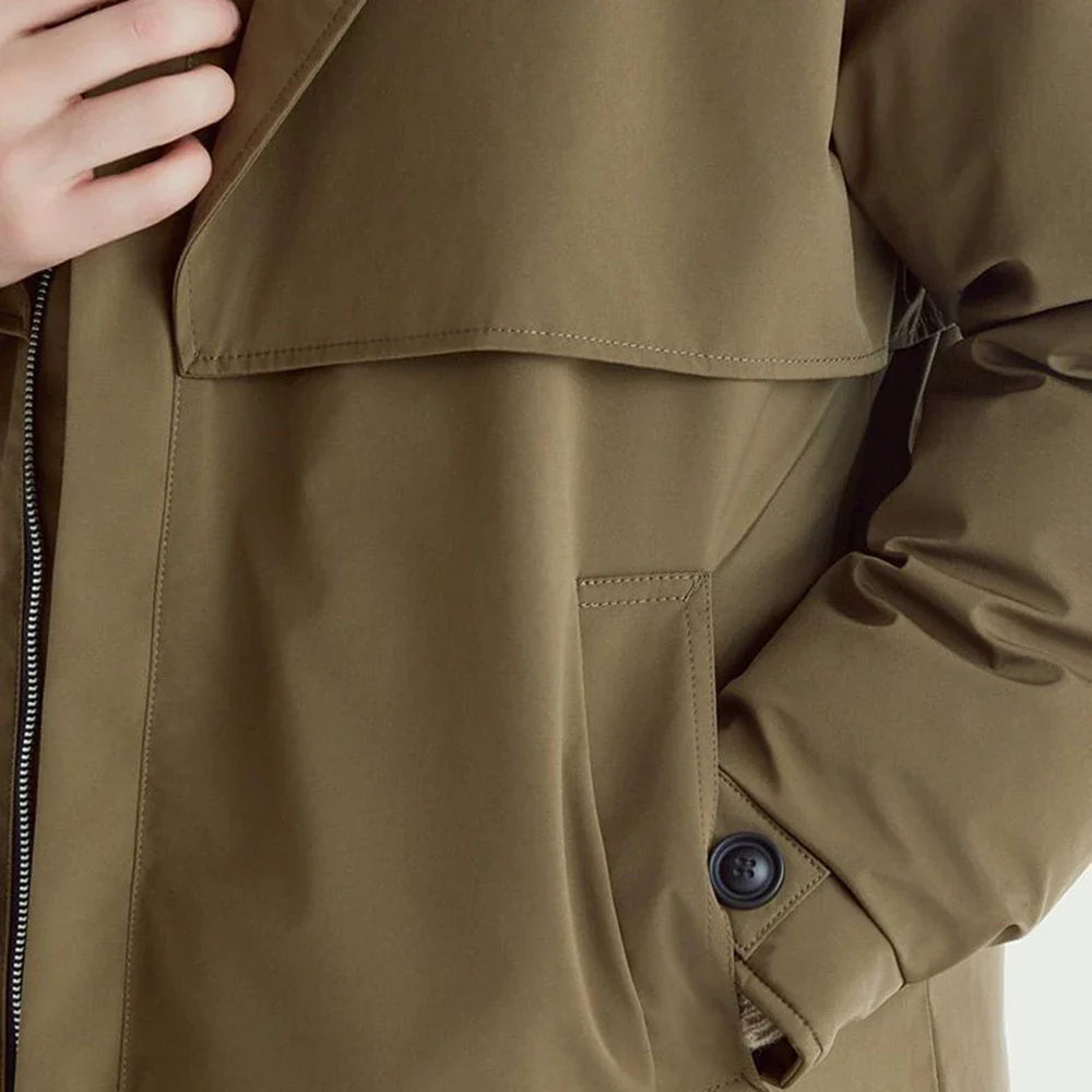Briar Long Field Coat with Oversized Lapel and Zip Up Inner Collar