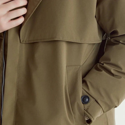 Briar Long Field Coat with Oversized Lapel and Zip Up Inner Collar
