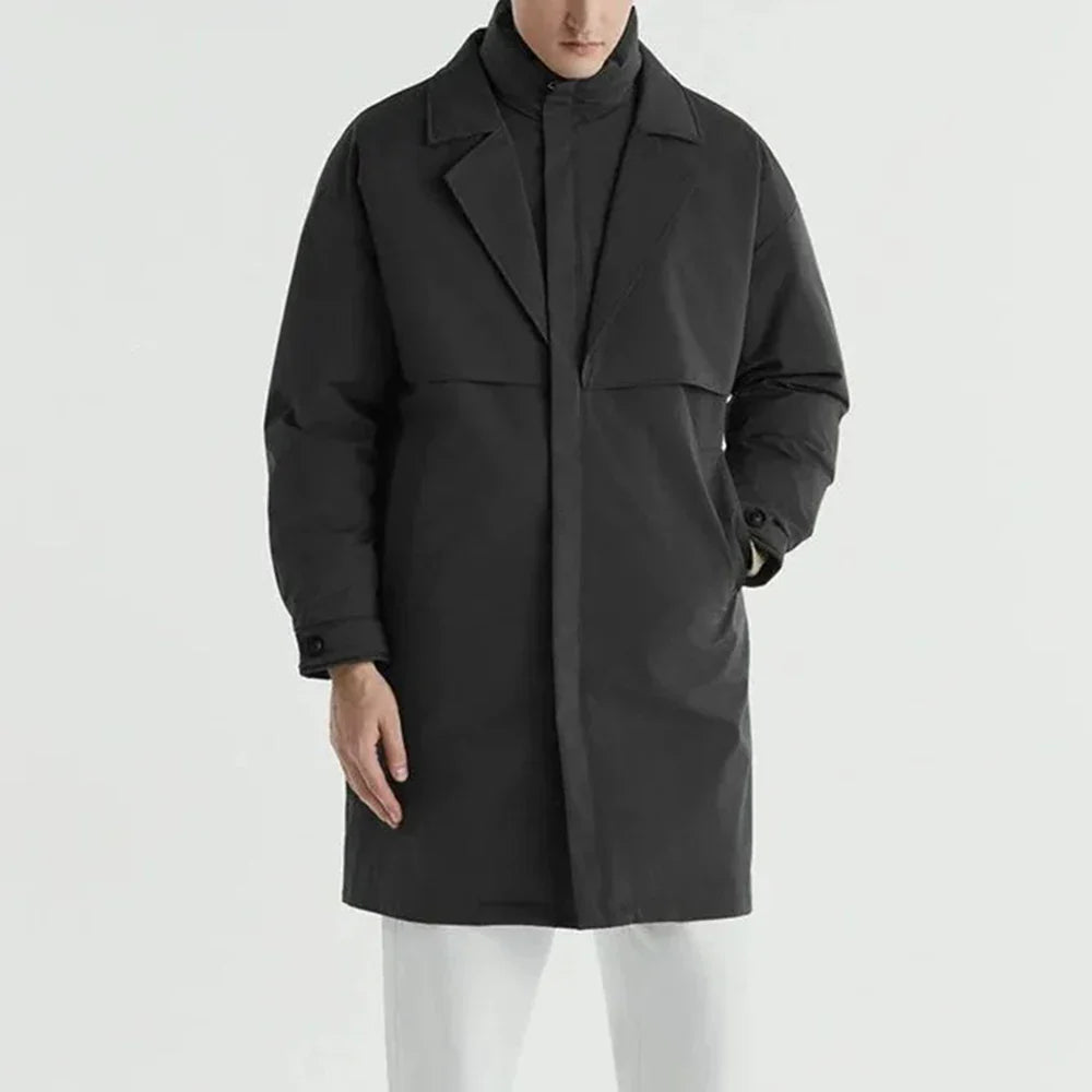 Briar Long Field Coat with Oversized Lapel and Zip Up Inner Collar