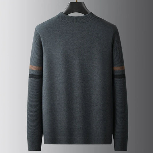 Osier Diamond Weave Crew Knit featuring Tonal Argyle Pattern and Contrast Sleeve Band