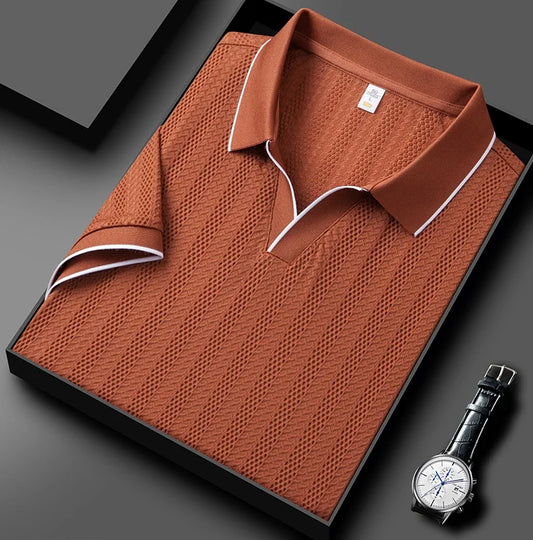 Montera Textured Knit Polo Shirt with Jacquard Weave and Contrast Collar Trim