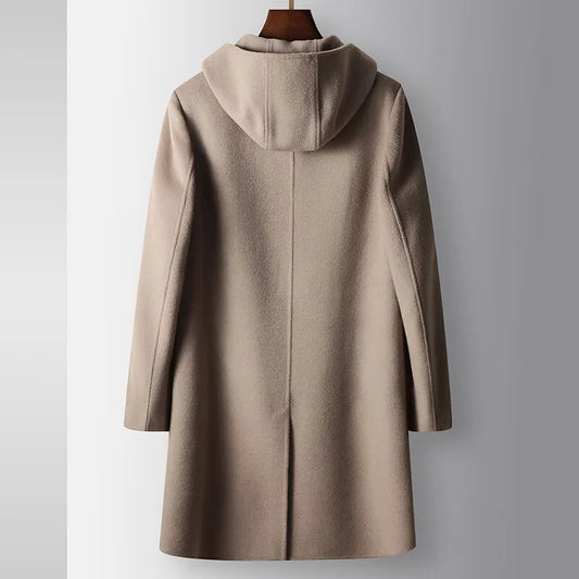 Essex Hooded Wool Overcoat with Single Breasted Front and Flap Patch Pocket
