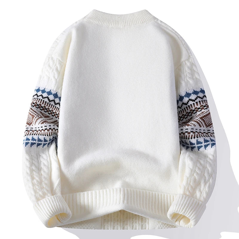 Granvik Fair Isle Cable Knit Pullover featuring Geometric Band and Relaxed Fit