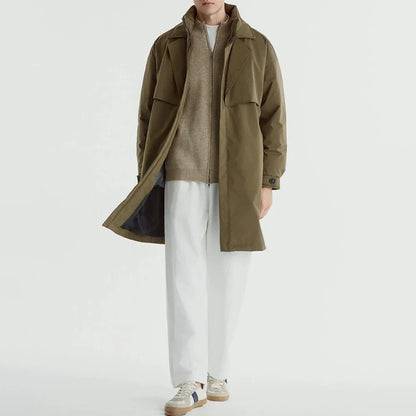 Briar Long Field Coat with Oversized Lapel and Zip Up Inner Collar