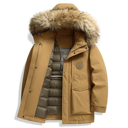 Tundra Down Parka Fur-Trim Hood with Quilted Down Vest Lining and Snap Placket