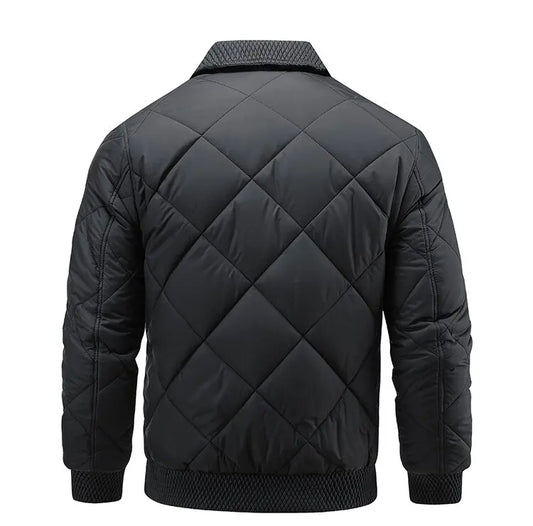 Hayes Diamond Quilt Bomber Jacket featuring Knit Trim and Striped Inner Lining