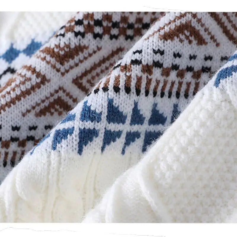 Granvik Fair Isle Cable Knit Pullover featuring Geometric Band and Relaxed Fit