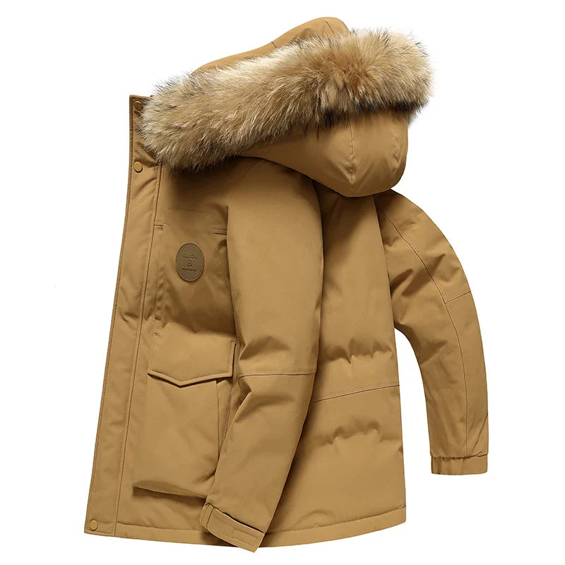 Tundra Down Parka Fur-Trim Hood with Quilted Down Vest Lining and Snap Placket