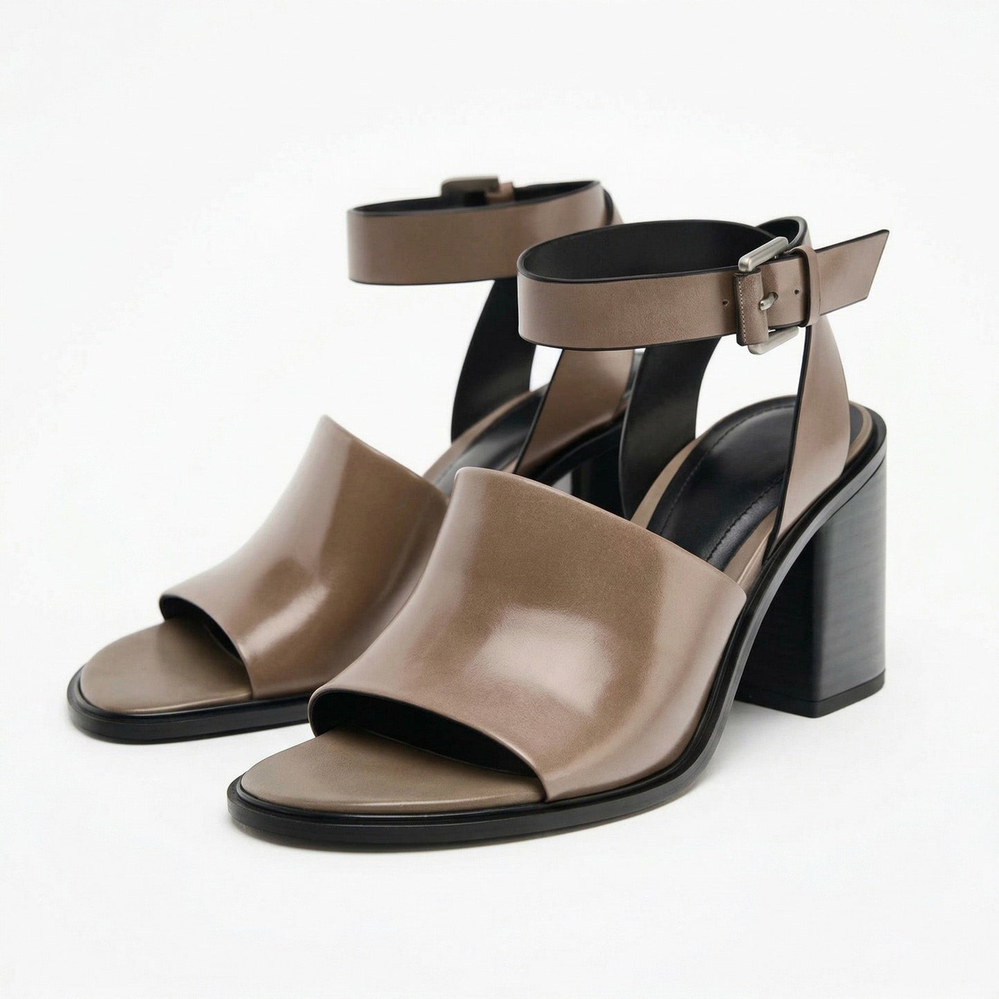 Siena Block Heel Sandals with Wide Ankle Strap and Adjustable Metal Buckle