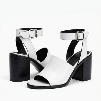 Siena Block Heel Sandals with Wide Ankle Strap and Adjustable Metal Buckle