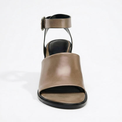 Siena Block Heel Sandals with Wide Ankle Strap and Adjustable Metal Buckle