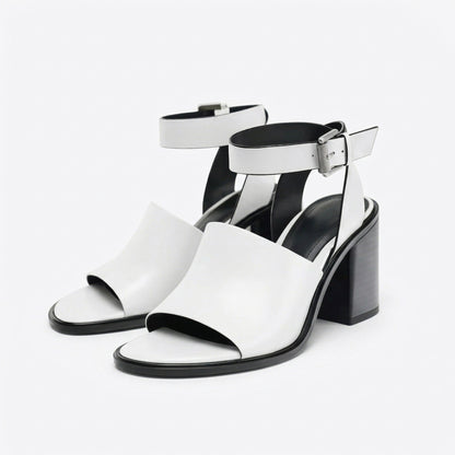 Siena Block Heel Sandals with Wide Ankle Strap and Adjustable Metal Buckle