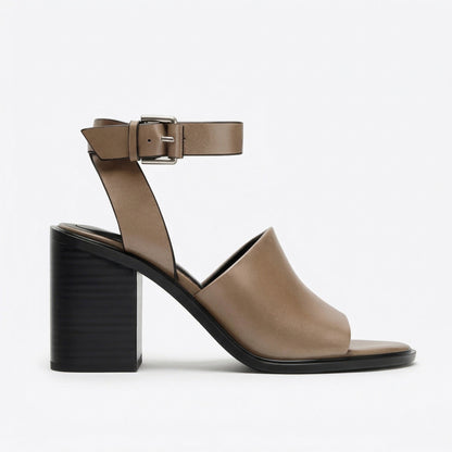 Siena Block Heel Sandals with Wide Ankle Strap and Adjustable Metal Buckle