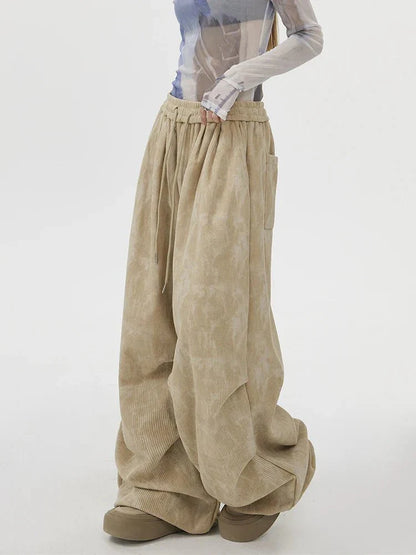 Acid Wash Corduroy Sweatpants featuring Wide Leg Silhouette and Drawstring Waist