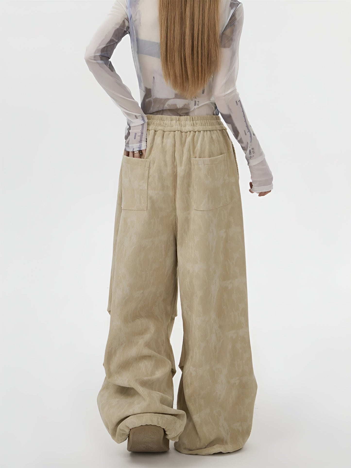 Acid Wash Corduroy Sweatpants featuring Wide Leg Silhouette and Drawstring Waist