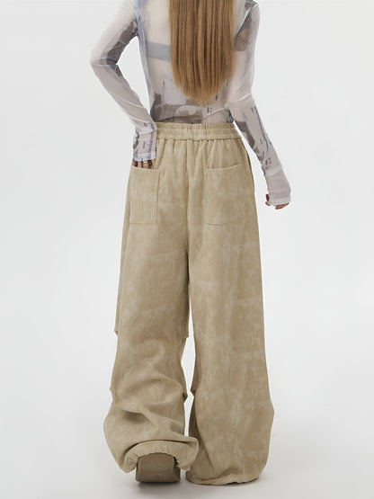 Acid Wash Corduroy Sweatpants featuring Wide Leg Silhouette and Drawstring Waist