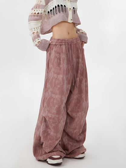 Acid Wash Corduroy Sweatpants featuring Wide Leg Silhouette and Drawstring Waist