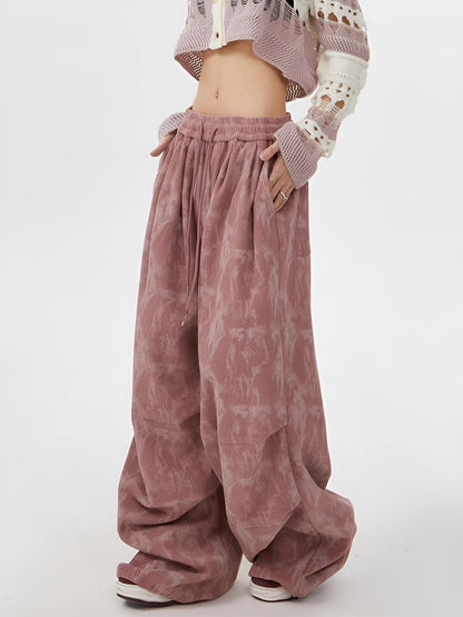 Acid Wash Corduroy Sweatpants featuring Wide Leg Silhouette and Drawstring Waist