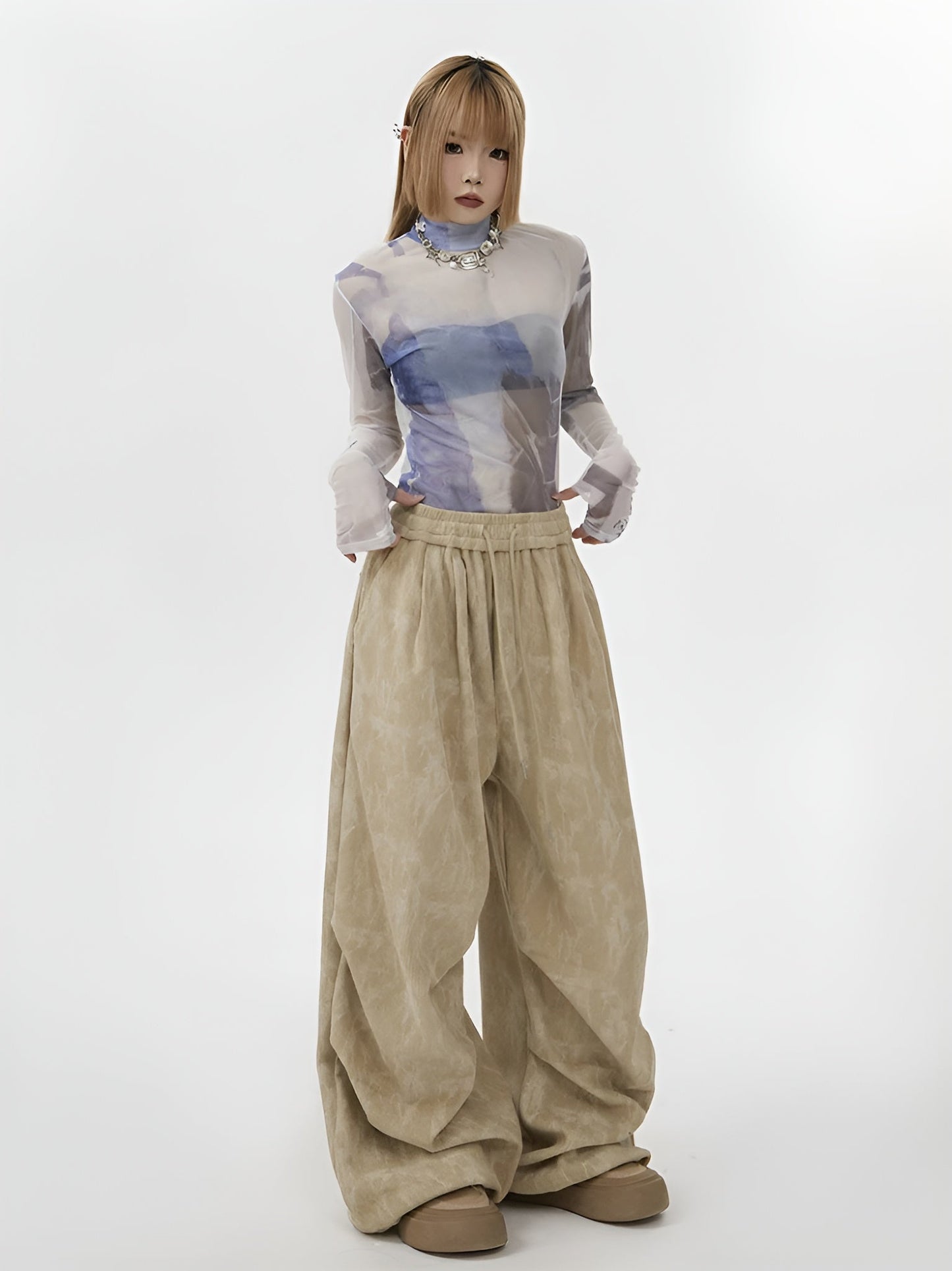 Acid Wash Corduroy Sweatpants featuring Wide Leg Silhouette and Drawstring Waist