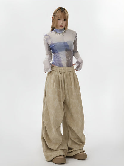 Acid Wash Corduroy Sweatpants featuring Wide Leg Silhouette and Drawstring Waist
