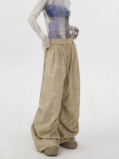 Acid Wash Corduroy Sweatpants featuring Wide Leg Silhouette and Drawstring Waist