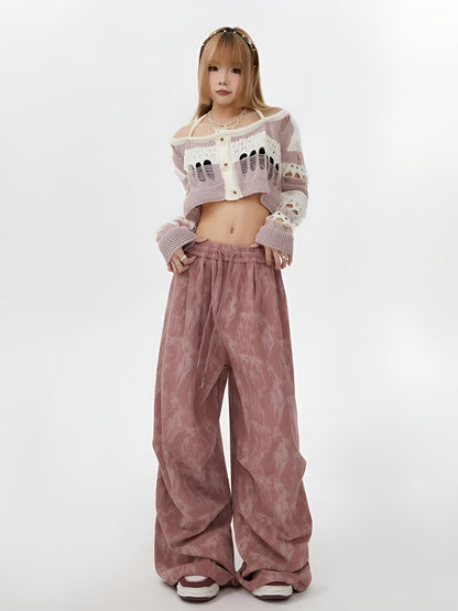 Acid Wash Corduroy Sweatpants featuring Wide Leg Silhouette and Drawstring Waist
