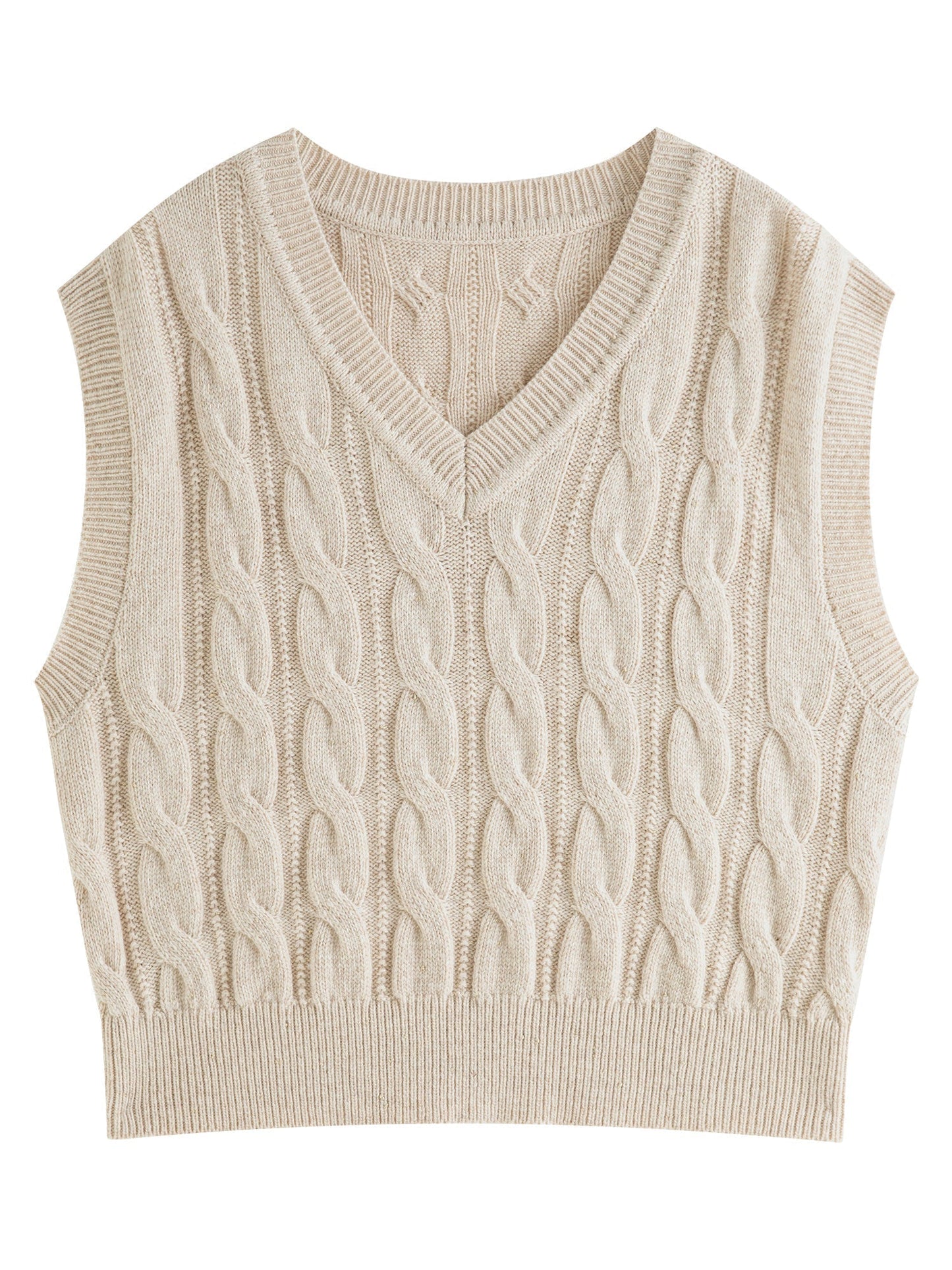 Ada Chunky Cable Knit Sweater Vest featuring Deep V-Neck and Ribbed Hem Trim