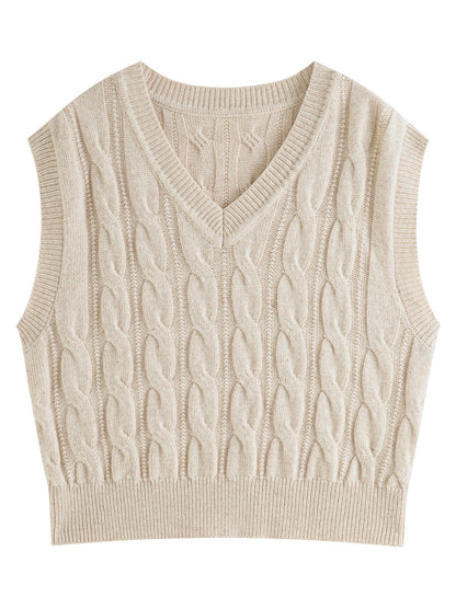Ada Chunky Cable Knit Sweater Vest featuring Deep V-Neck and Ribbed Hem Trim
