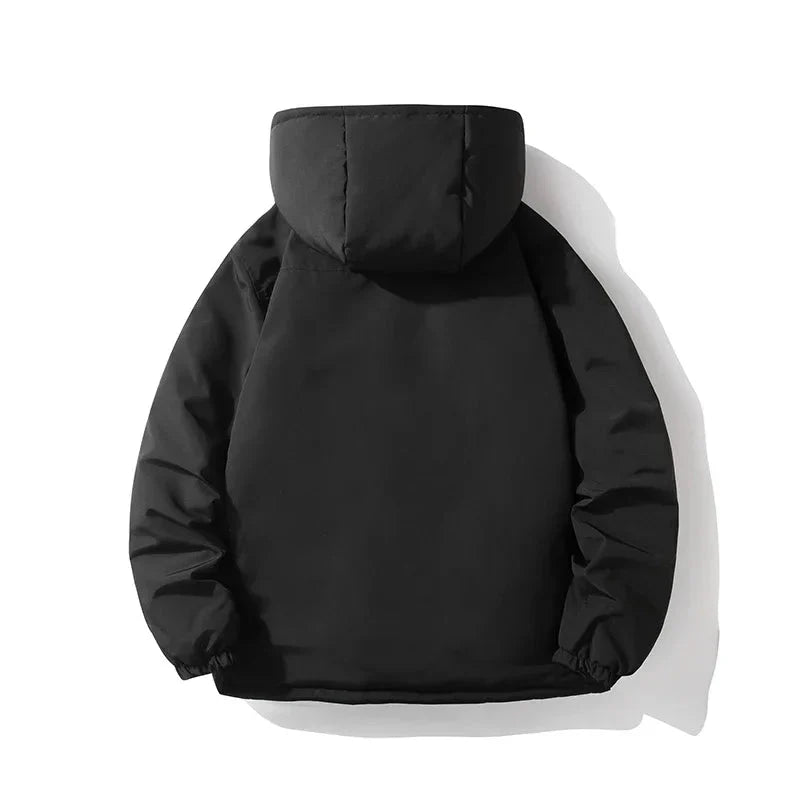 Anorak Pullover Down Puffer Jacket with Quarter Zip Hood and Kangaroo Pocket