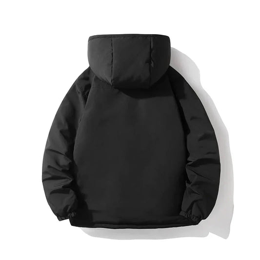 Anorak Pullover Down Puffer Jacket with Quarter Zip Hood and Kangaroo Pocket