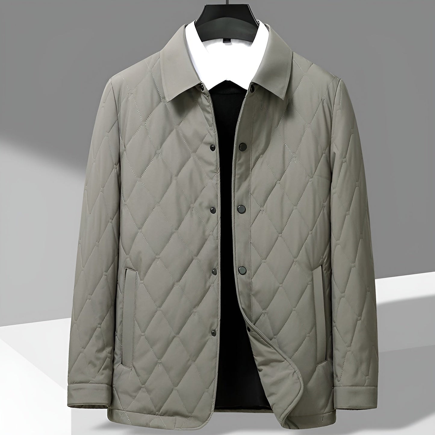 Arctic Insulated Diamond Quilt Jacket with Spread Collar and Snap Button Front