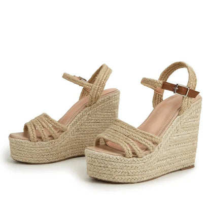 Ava Espadrille Platform Wedge Sandal with Rope Toe Strap and Ankle Buckle