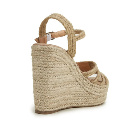 Ava Espadrille Platform Wedge Sandal with Rope Toe Strap and Ankle Buckle
