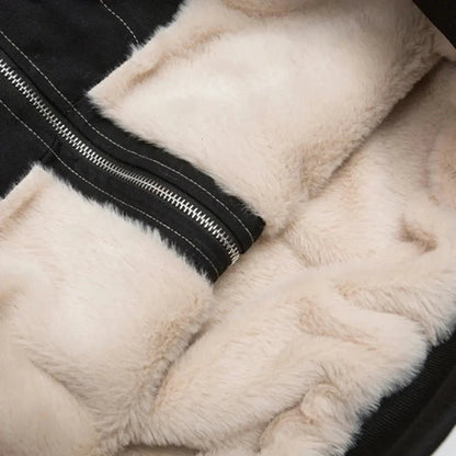 Avery Fleece Lined Bomber Jacket with Faux Fur Hood and Snap Button Pockets