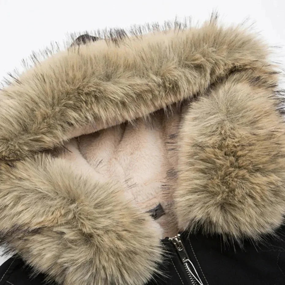 Avery Fleece Lined Bomber Jacket with Faux Fur Hood and Snap Button Pockets