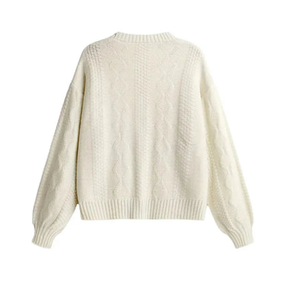 Azalea Cable Knit Cardigan with Floral Embroidered Pockets and V Neckline